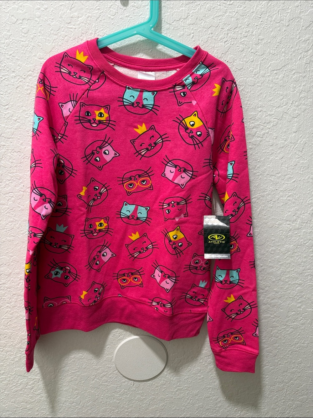 Athletic Works Girls' Pink Cat Print Pullover Sweatshirt